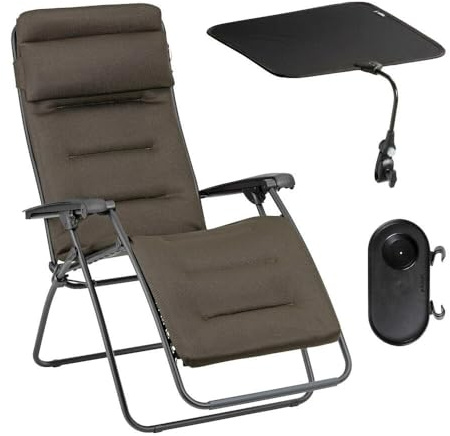 Lafuma Ensemble Fauteuil Relax Transat Jardin - Chaise Longue Matelassé avec Ombrelle Et Porte-gobelet - Rsx Clip - Aircomfort® - Marron Taupe Mobilier