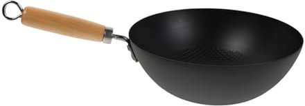MUCKLILY Petit Wok Cuisine En Fer Forgé 24 Cm, Poêle à Frire Traditionnelle Japonaise, Sans Revêtement, Usage Domestique Et Professionnel Pour Cuisson Au Gaz,