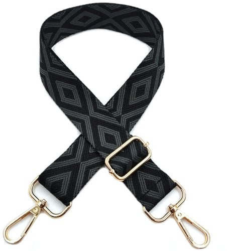 Justerbar väskrem för ombyte, bred axelrem för väskor kvinnor, 3,8 cm väskrem med karbinhake guld, axelrem för kvinnor modern crossbody, handväska, svart-mörkgrå, 413