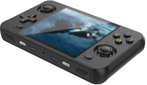Aoresac Tragbare Handheld-Spielekonsole mit Dual TF-Kartensystem, WiFi2.4 für Online-Multimedia- und -kompatible, 4-Zoll-IPS-Bildschirm und Dual Joystick-Setup (Schwarz)