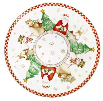 BRANDANI Natale piatto panettone da portata rotondo in porcellana collezione Racconti Ø 31 cm