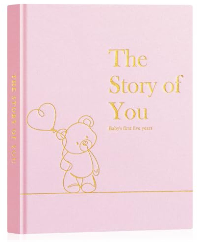 Lanpn Livre de Naissance Bébé Fille Garçon - The Story of You, Album Photo Bebe Première Année à 5 Ans, Journal Naissance Baby Book pour Coller Photos Écrire Cadeau, Rose, 154 Pages, Anglais