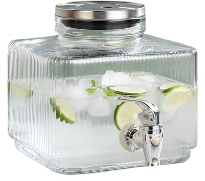 UNTERING Brocca in vetro da 5 litri con meccanismo ergonomico del rubinetto e parti staccabili lavabili in lavastoviglie, brocca con rubinetto, erogatore di acqua facile da pulire