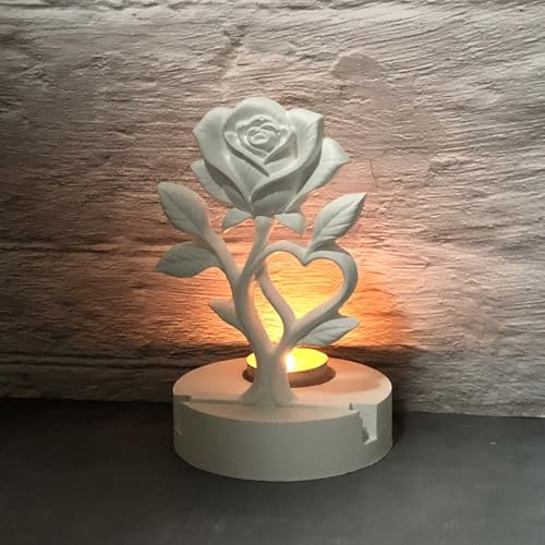 Silikonformen Gießformen Frühling, 2 Stück Silikonform Blumen Gießformen Silikon Frühling Silikonform Rose mit Sockel Gips zum Gießen Blumen Gießform Frühling Silikonformen Kerzenhalter für Deko (A)