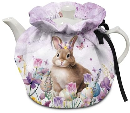 Menostgox Easter Tea Cozy for Teapot Bunny Eggs Tea Cozies Insulated Kettle Cover Keep Warm Teapots Dust Cover Festival Kitchen Decor