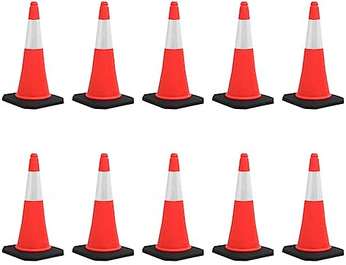 Mokuyary Cônes de signalisation réfléchissants à base lourde 10 pièce 75cm Plot de Chantier, Cône de Sécurité pour Délimitation, Stationnement d’Urgence, Route Parking, Pratique de Conduite