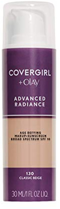 COVERGIRL Advanced Radiance Age Defying Foundation Makeup, Creamy Natural 120, 1 Ounce (Packaging May Vary) Liquid Foundation Base