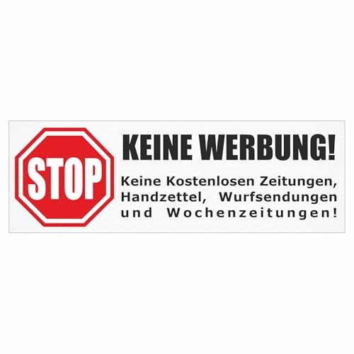 Briefkastenaufkleber - Achtung Stop Bitte keine Werbung! 1 Aufkleber weiß - 105x35mm - Keine kostenlosen Zeitungen, Handzettel, Wurfsendungen und Wochenzeitungen!