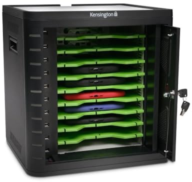 Kensington K67977WW Lade- und Synchronisierungs-Kabinett (für Tablets, für bis zu 10 Tablets, manipulationssichere Tür und eingebautem Lüfter), Schwarz