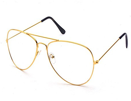 Largeshop Vintage Pilotenbrille Metallrahmen Fensterglas Brille Ohne Stärke Durchsichtig Nerdbrille Sonnenbrille mit Nasenpad Retro Winddicht Sonne Brille Damen Herren