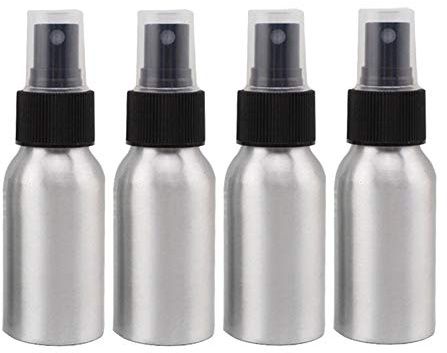 Furnido 1.72oz Aluminium Essential Oil Spray Bottle Refillable Perfume Fine Mist Atomiser Empty Beauty Metal Spray Bottles Cosmetic Packaging Container Travel subpackage Bottles 4-Pack (Black Caps)