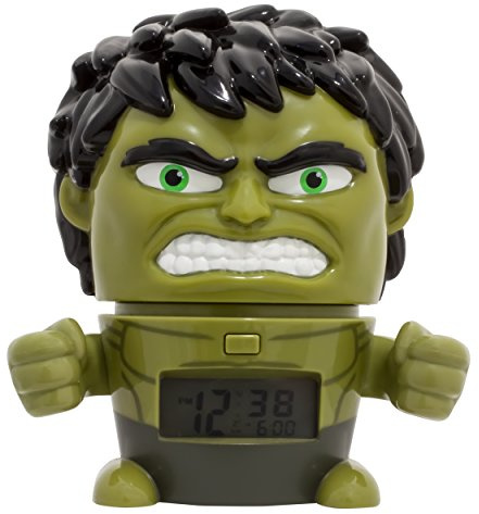 BulbBotz Marvel 2021739 Avengers: Infinity War Hulk Kinder-Wecker mit Nachtlicht und typischem Geräusch , grün/schwarz , Kunststoff , Höhe: 14 Zentimeter , LCD-Display , Junge/Mädchen , offiziell