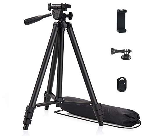 Phinistec 50” Tripod Stand for Phone and Camera, Smartphone, with Universal Cellphone Mount, Bluetooth Remote Shutter and Adapter with Carry Bag (Matte Black)