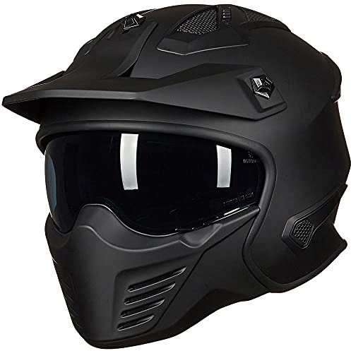 ILM Casco Moto Motocross-Caschi Enduro Jet Scooter Vintage per Donna Uomo Adulti Omologato ECE Modello 726X,Nero Opaco,M