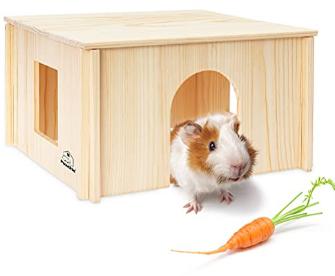 PAWCHIE Wooden Hut for Guinea Pig with Windows - Detachable and Large Size Wood House, Suitable for Guinea Gigs, Hamsters, Chinchillas and Other Small Animals Hideout
