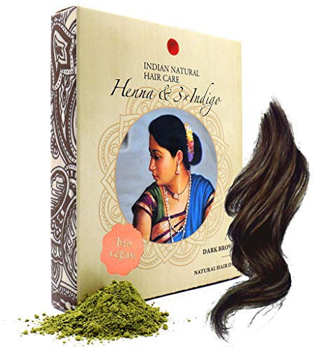 Henna & 3xIndigo Powder - Dark Brown Hair Dye - Fresh & Pure Organic - 200g - Indian Natural Hair Care