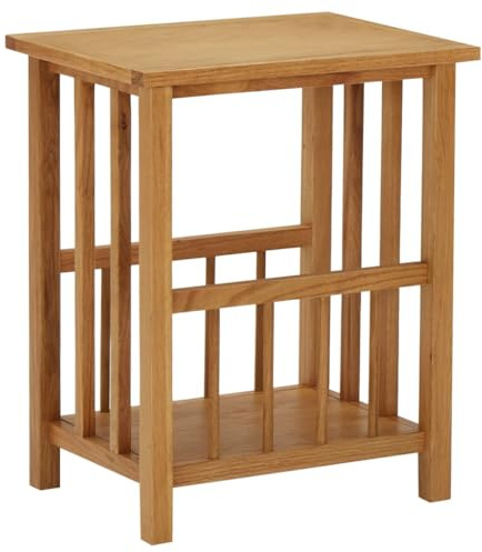 vidaXL Eichenholz Massiv Zeitungstisch mit 1 Regal Beistelltisch Zeitungsständer Magazinständer Holztisch Zeitschriftenhalter 45×35×55cm