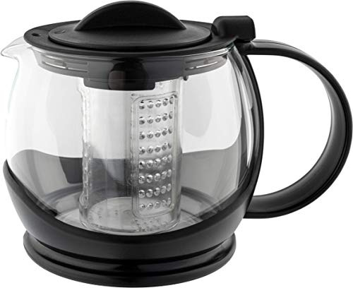 Café Olé Plastic and Glass Teapot with Infuser, Loose Leaf Tea Strainer, 1200ml / 1.2 litres