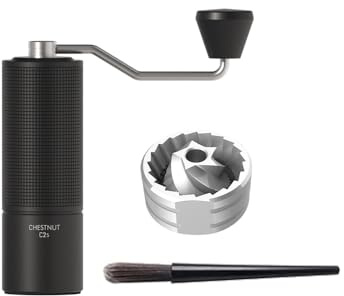 Bulea Destacado Chestnut C2 Molinillo de café manual, rebaba cónica de acero inoxidable, capacidad 25g, tamaño de rebaba 38mm, amoladora manual portátil (rojo)
