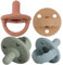 Soother 4 Pack, Cherry Shaped Nipple, Food Grade Silicone Newborn Up Dummy Pacifier with Handle & 3 Holes for Added Safety (Sage+Ether+Muted+Apricot)