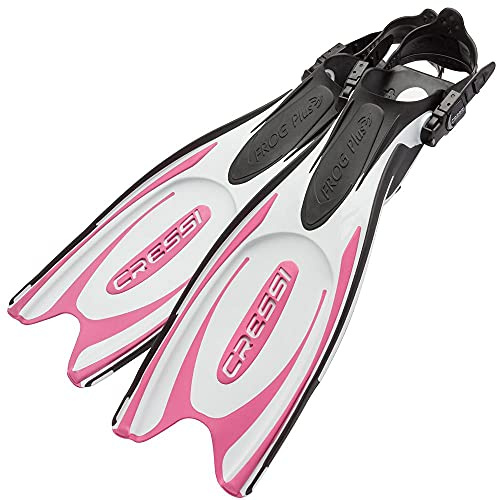 Cressi Frog Plus Fins White/Pink XS/S (35/38 EU) - Pinne per Immersione con Cinturino Regolabile, Bianco/Rosa, XS/S (35/38 EU), Donna