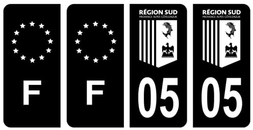 HADEXIA Nummernschild-Aufkleber, französisches Departement 05, Alpen Region Süd, Schwarz und F, Frankreich, 4 Stück