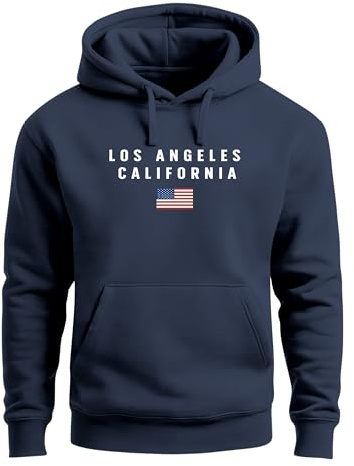 Neverless® Hoodie Herren Bedruckt Schriftzug California Los Angeles USA Amerika Flagge Fashion Streetstyle Navy L