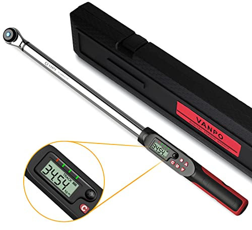 VANPO 1/2 Digitaler Drehmomentschlüssel, ± 2% Fehlergenauigkeit, 17-340 Nm Drehmomentschlüssel Set mit Summer und LED-Anzeige für Auto, Motorrad