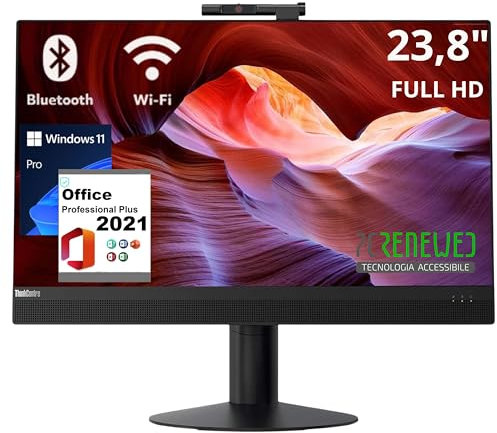 Lenovo PC fisso All-in-One, Display 24 FHD, Intel i5-8500, 16GB RAM, SSD 512GB, Windows 11 Pro, Office 2021, WiFi, Bluetooth (Ricondizionato)