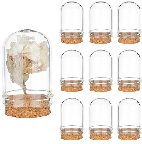 PH PandaHall 10 mini bottiglie di vetro a forma di campana con base in sughero, 8 ml, vasetti decorativi per fiori, casa, Natale, feste, bomboniere, 2,2 x 3,6 cm