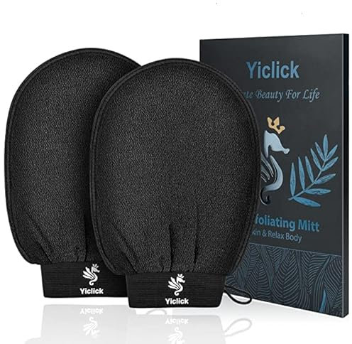Yiclick Koreanische Peeling-Handschuhe, Peelinghandschuh für Bad - Peeling Handschuh Körperpeeling - abgestorbene Haut Entferner für Damen und Herren - exfoliating glove, peeling, body scrub (Black)