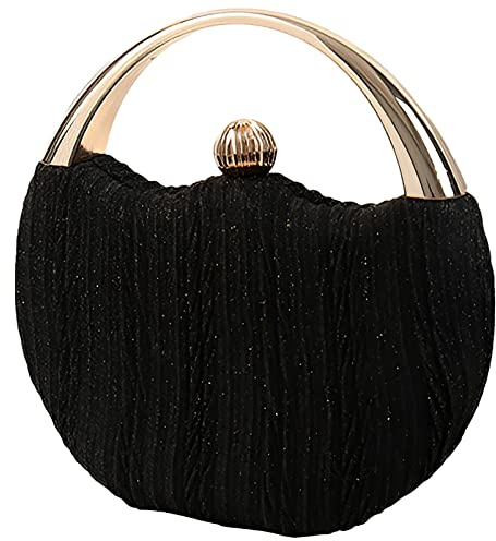 Anopo Damen Glitter Abendtasche Clutch Handtasche Elegant Umhängetasche Pailletten Schultertasche mit Kette Runde Börse Geldbörse für Hochzeit Bankett Ball Party