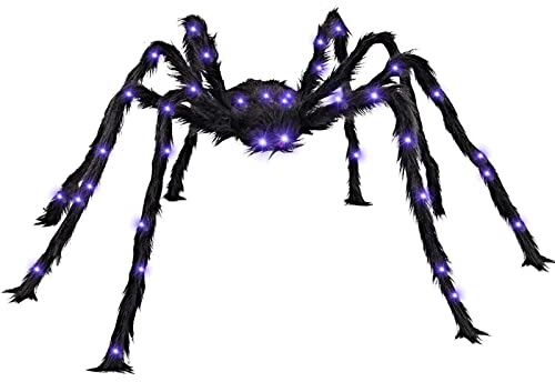 Halloween Deko Spinne 150cm,Leuchtende Plüsch Spinne,Halloween Spinnennetz Outdoor,Realistische Gefälschte Spinne Mit Led Glühenden,Halloween Riesenspinne Deko Garten Gruselig Spinnen Accessories