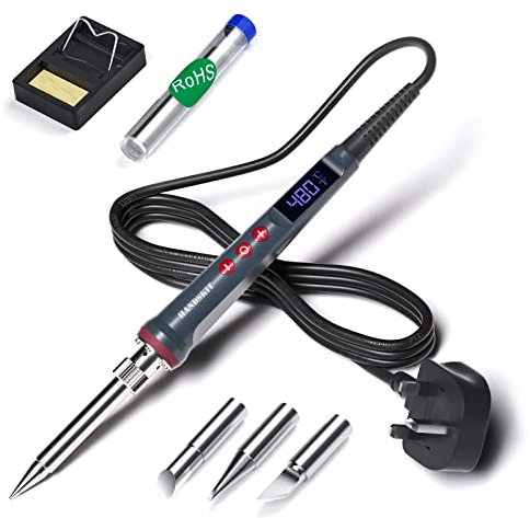 HANDSKIT Soldering Iron Kit 200W, 6-in-1 Welding Tool Set with Adjustable Temperature (180-480°C), Solder Iron LED Display, 3 Solder Tips, Solder Wire & Stand – for Electronics, DIY, Repairs