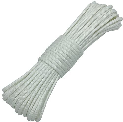 aufodara Paracord 4 mm Cords 49 ft Luminous Glow in The Dark Ropes Paracord Parachute Cord 9 Core Strands DIY Handmade Weave for Bracelet Key Chain Pendant Tent Rope (15 Metres, White)