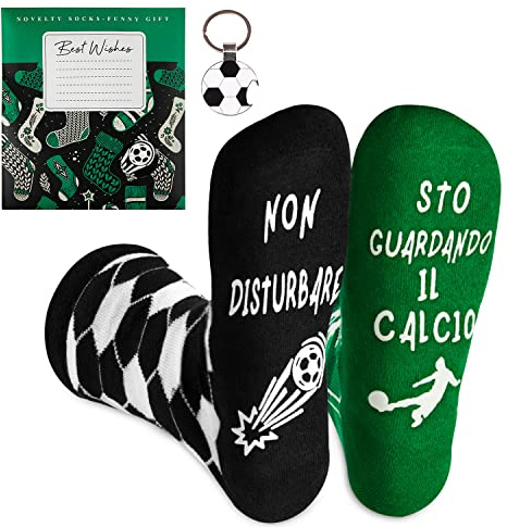 Tuopuda Calze Divertenti Calzini Uomo Donna con Fantasia NON DISRURBARE STO GUARDANDO IL CALCIO Calzettoni Inverno Idee Regalo per Papà il nonno Fidanzato Compleanno Natale, Italiano