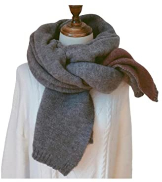 SERUMY Stickad halsduk kvinnor solid kashmir halsdukar dam vinter tjock varm mjuk pashminasjalar wraps rosa svart kvinna stickad ull lång scarf-A-stil grå