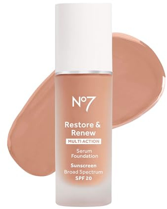 No7 Restore & Renew Multi Action Serum Foundation - Cool Beige - Liquid Foundation Makeup with Vitamin C, Vitamin E & Collagen for Face - Beauty Skin Serum Formula with Medium Coverage (30ml)