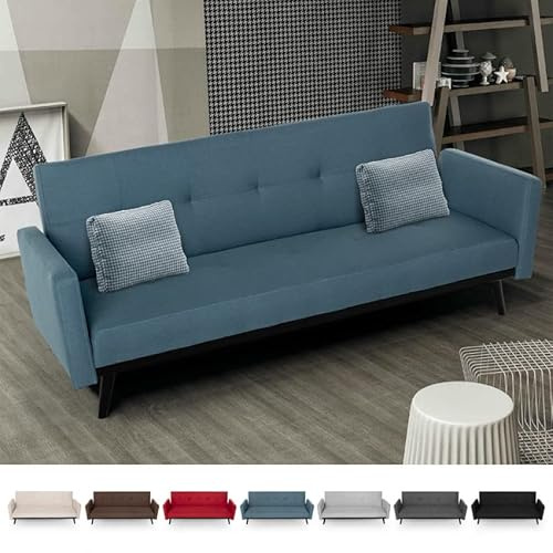 Produce Shop Divano Letto 3 posti in Tessuto reclinabile clic clac Design Moderno Tulum - Blu