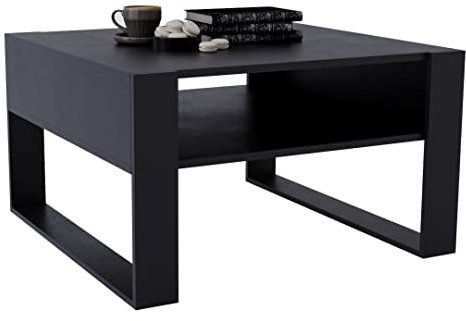 MRBLS_HOME MRBLS Couchtisch – modernes rustikales Design – Wohnzimmer-Tisch Beistelltisch Kaffeetisch Sofatisch Teetisch aus Holz (Schwarz Matt - Schwarz Matt) - 68 x 45 x 71,5cm (B/H/T)