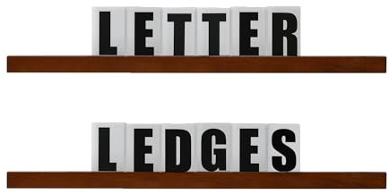Houseables Letter Ledge for Wall, Changeable Message Board Shelves, 136 Letters/Numbers, 2 Ledges, Dark Walnut Wood, 34”W, Customizable Word Display Sign, Floating Announcement Letterboard Shelf