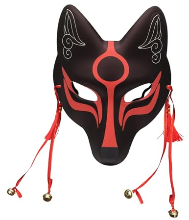 YangYong Kitsune Masque de renard pour Halloween, bal masqué, masque Kabuki en polyuréthane pour costume