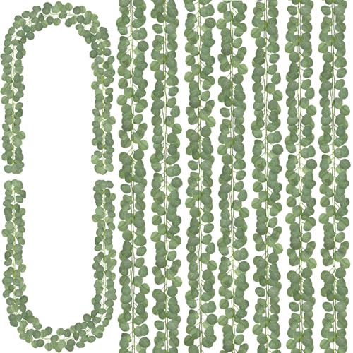 CQURE 8Pcs Eucalyptus Garland,Artificial Eucalyptus Leaves Table Greenery Garland Wreath Spring Vines for Wedding Party Table Bedroom Wall Room Decor