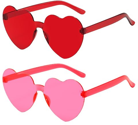 Meleager Occhiali a Cuore Senza Montatura, Occhiali da Sole a Cuore Rosa e Rossa, 2 Pezzi Occhiali a Forma di Cuore, Occhiali da Sole Vintage '70, Protezione UV400, per Feste Matrimoni Halloween