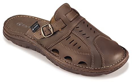 ESTRO Sandales Homme Cuir Mules - Sandales Homme Été Cuir Mules Hommes avec Semelle Antidérapante S4 (42 EU, Brun)