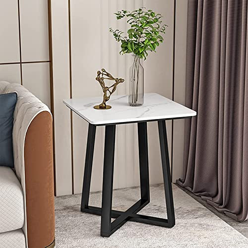 Beistelltisch, Wandtisch, Couchtisch, quadratischer Beistelltisch, moderner Nachttisch, moderner runder Couchtisch mit Kunstmarmorplatte, Weiß