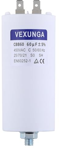 VEXUNGA CBB60 Capacitor 60uF 450V Motor Starting Capacitors 60µF 450Volt 55x120MM Connector M8 50/60Hz for Swimming Pump Washing Machine