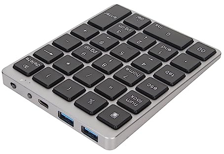 Yunseity Teclado Numérico Bluetooth, Teclado Recargable de 28 Teclas para iOS, Android y Windows (Gris Negro), Modo Dual con Cable Bluetooth 3.0/USB