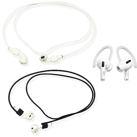 Kryzalite® Lot de 2 câbles magnétiques anti-perte pour AirPods 1&2/Pro/3rd/Pro 2, en silicone souple, crochet auriculaire, 2 sangles, 1 crochet d'oreille, Noir