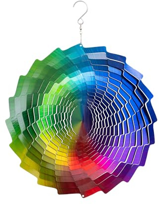 Kinetic Art Windspiel Metall – leicht rotierendes 3D Hängewindspiel - Rainbow Fountain Ø30 x H38cm Edelstahl inkl. Aufhängung und Wirbel, wetterbeständig, attraktive Heimdeko für Fenster und Garten